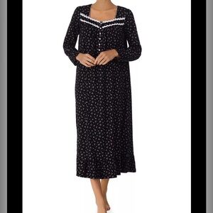 Eileen West Cotton Long Sleeve Nightgown Floral Black Pink Cottagecore Small